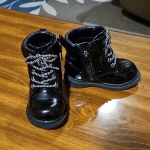 Wonder Nation Shiny Black Kids Boots with Stylish Laces